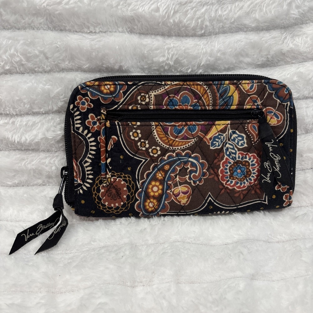 Vera Bradley 2007 Kensington Brown Full Zip Around Clutch Wallet Retired Paisley